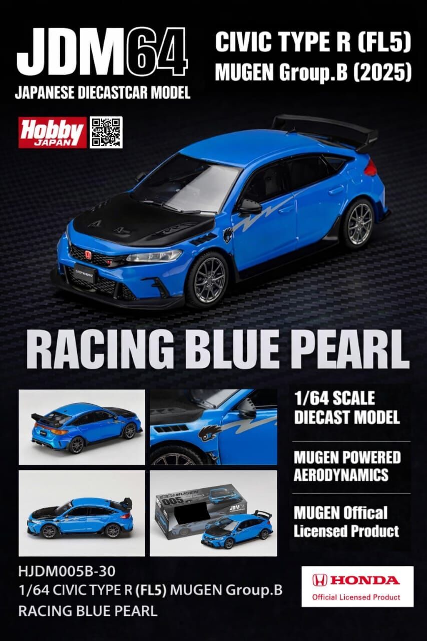 PO-$110 * JDM64 * 1:64 HONDA CIVIC TYPE R FL5 MUGEN GROUP.B 2025 PEARL RACING BLUE