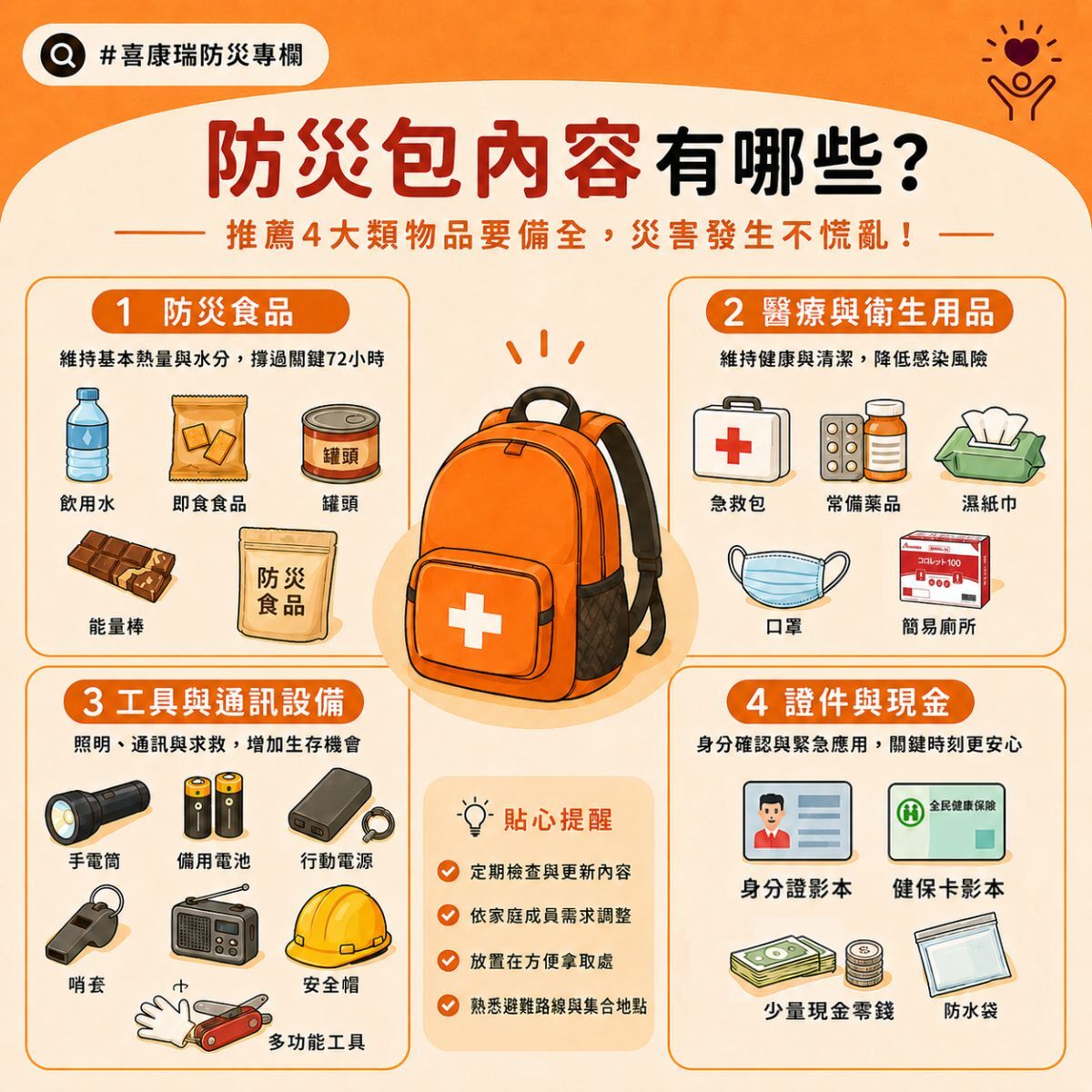 居家防災包,避難包準備清單