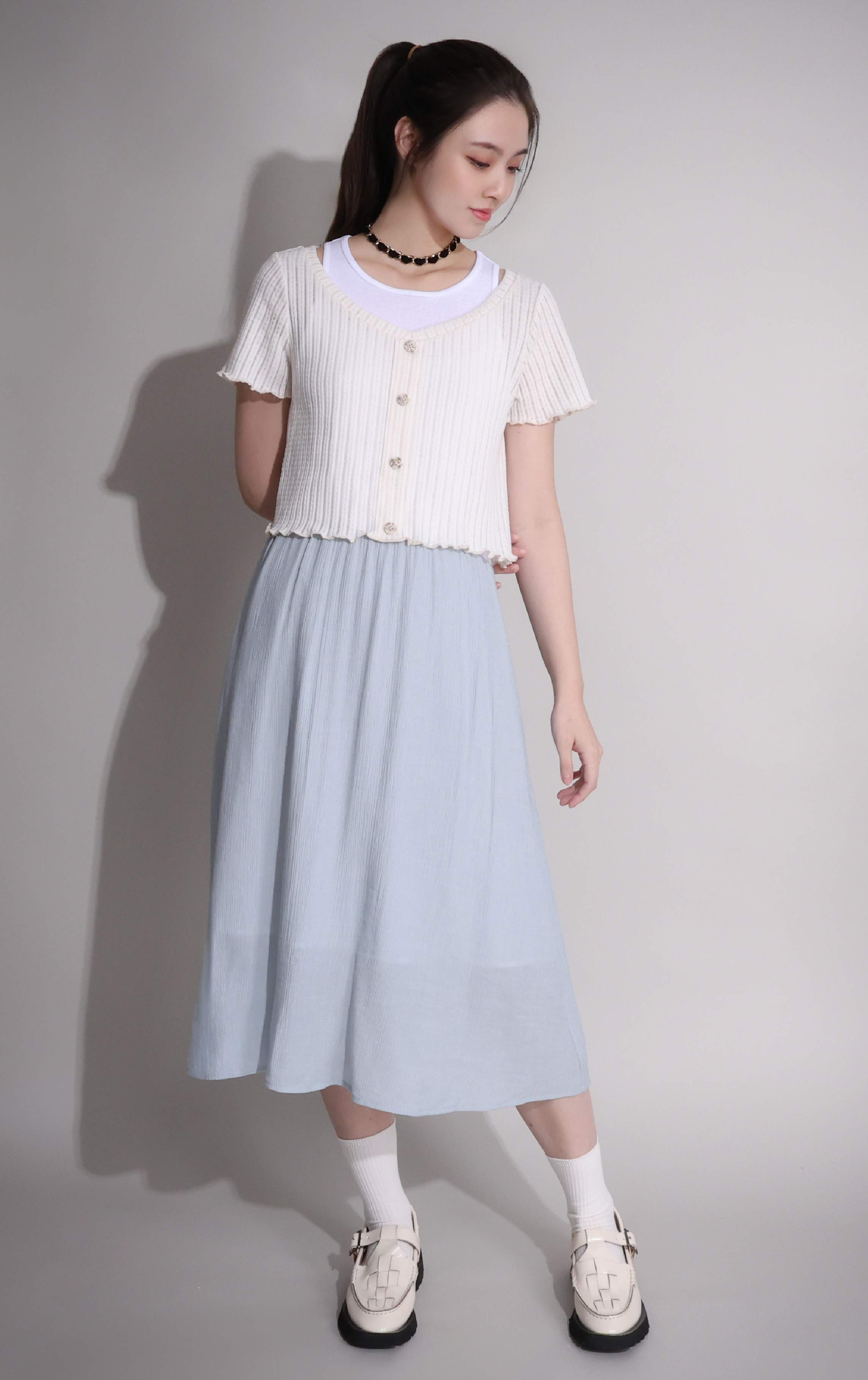 Two-Piece Ribbed Buttoned Maxi Dress Set OP0324