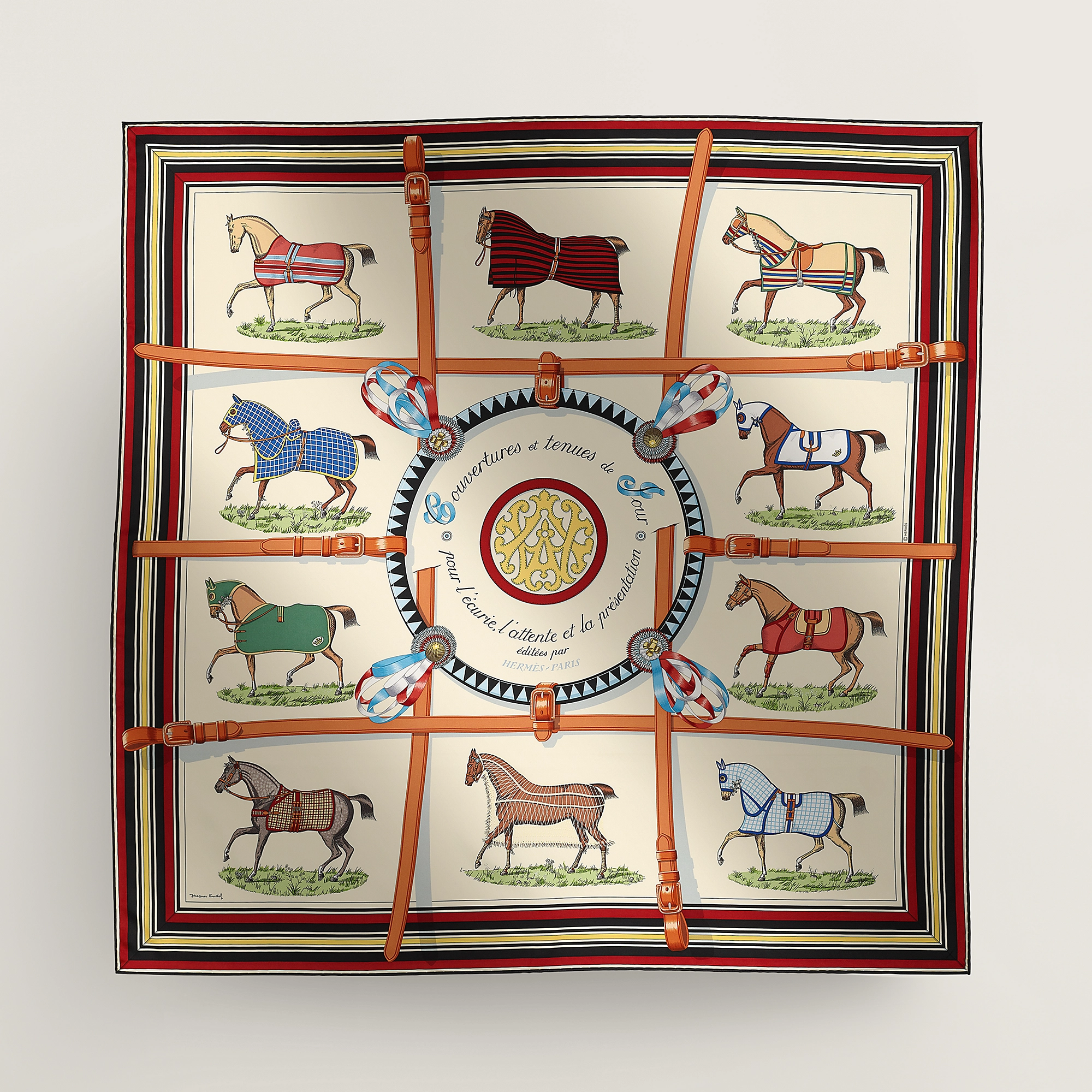 HERMES Couvertures et Tenues de Jour forever scarf 90 crème / rouge H