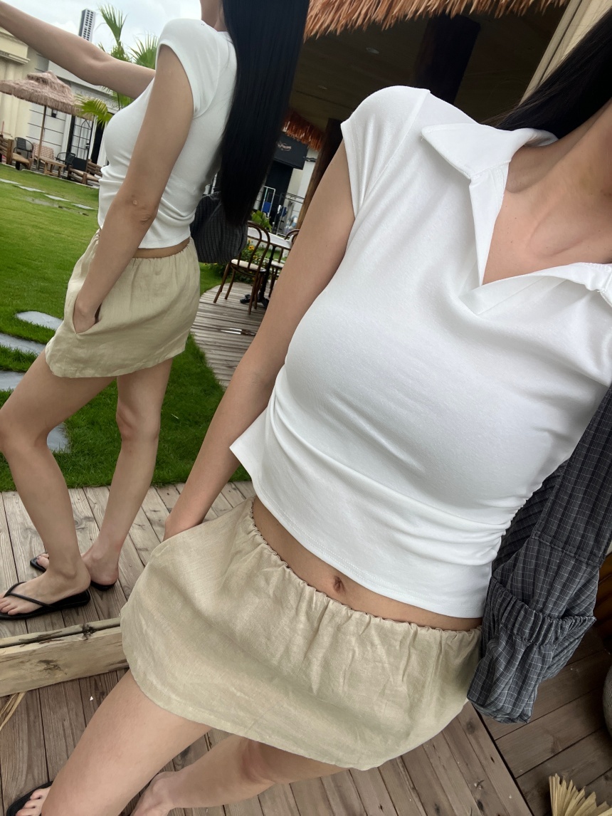 POLO翻領側抓皺上衣*2色