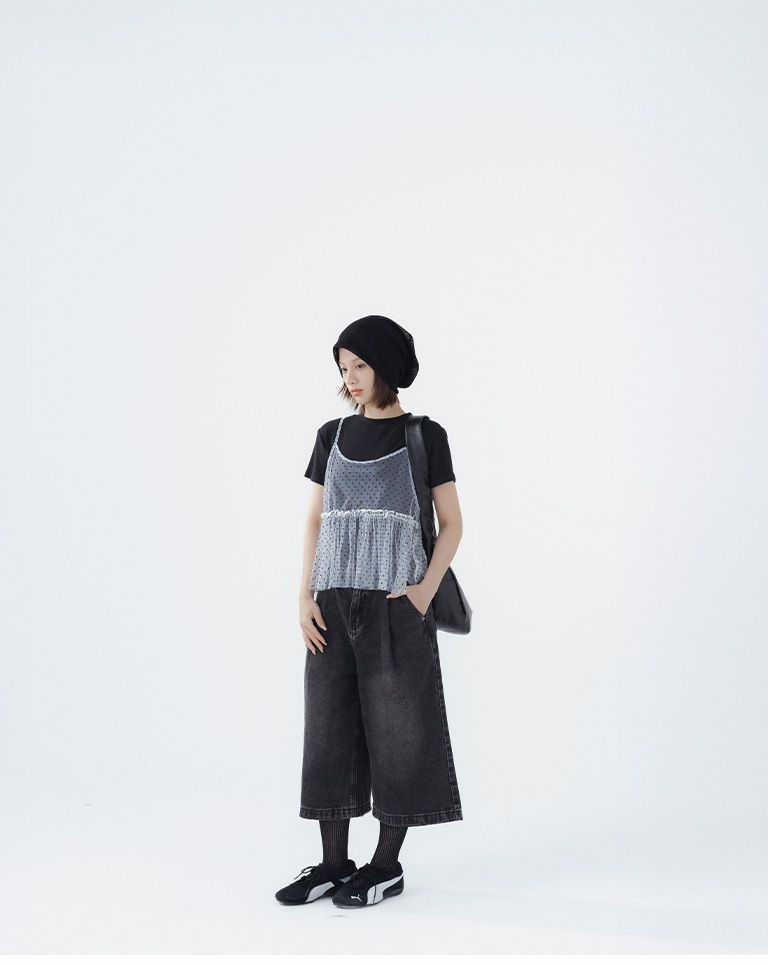 3D Flocked Dotted Ruffled Mesh Vest - WhiteS/M【01099706】in stock+pre-order