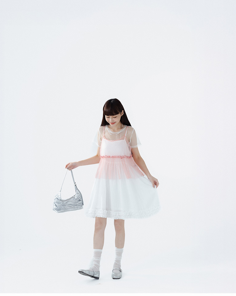 3D Flocked Dotted Ruffled Mesh Vest - PinkS/M【01099707】in stock+pre-order