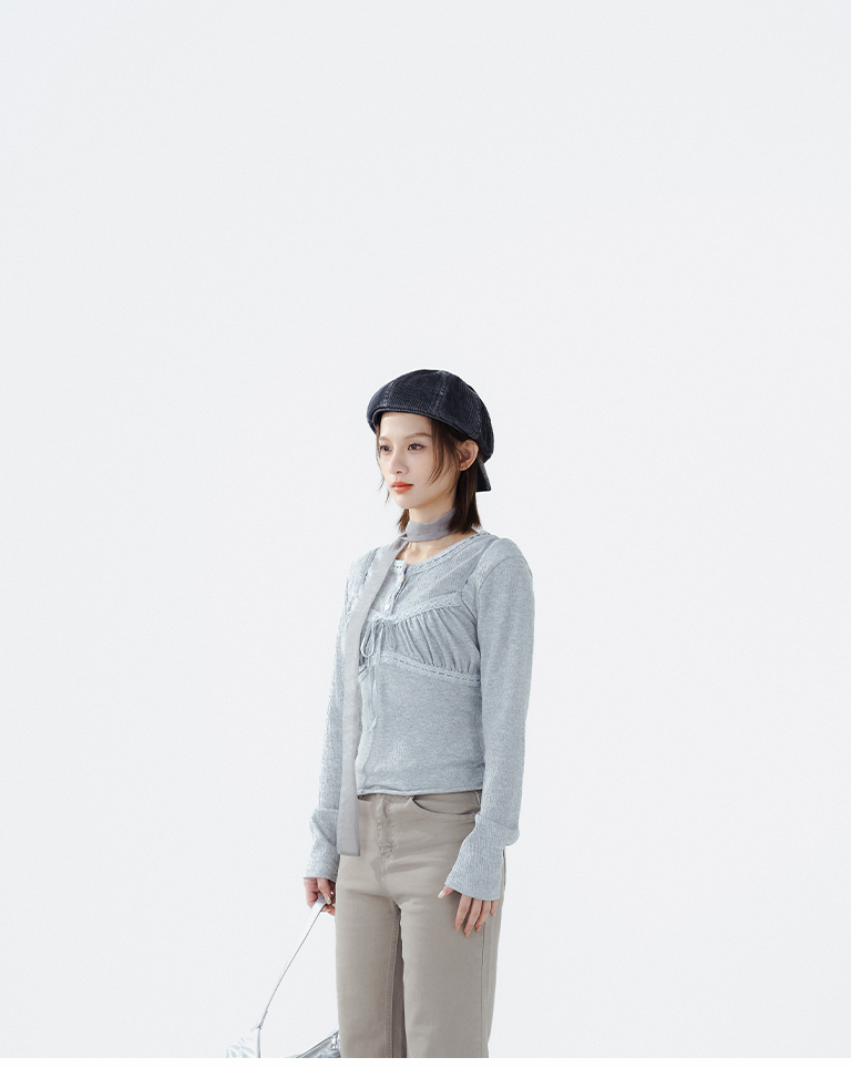 Lace button-down long-sleeved vest two-piece top, available in two colors.【01099737】in stock+pre-order