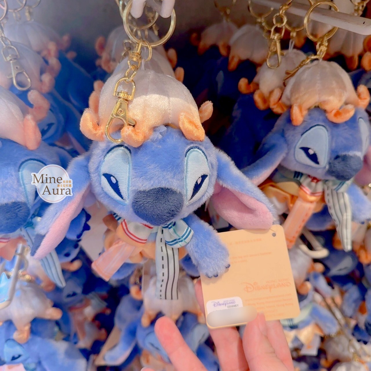 史迪奇 Stitch 戴帽 緞帶 造型 絨毛 吊飾 鑰匙圈 星際寶貝 Lilo & Stitch -香港迪士尼樂園