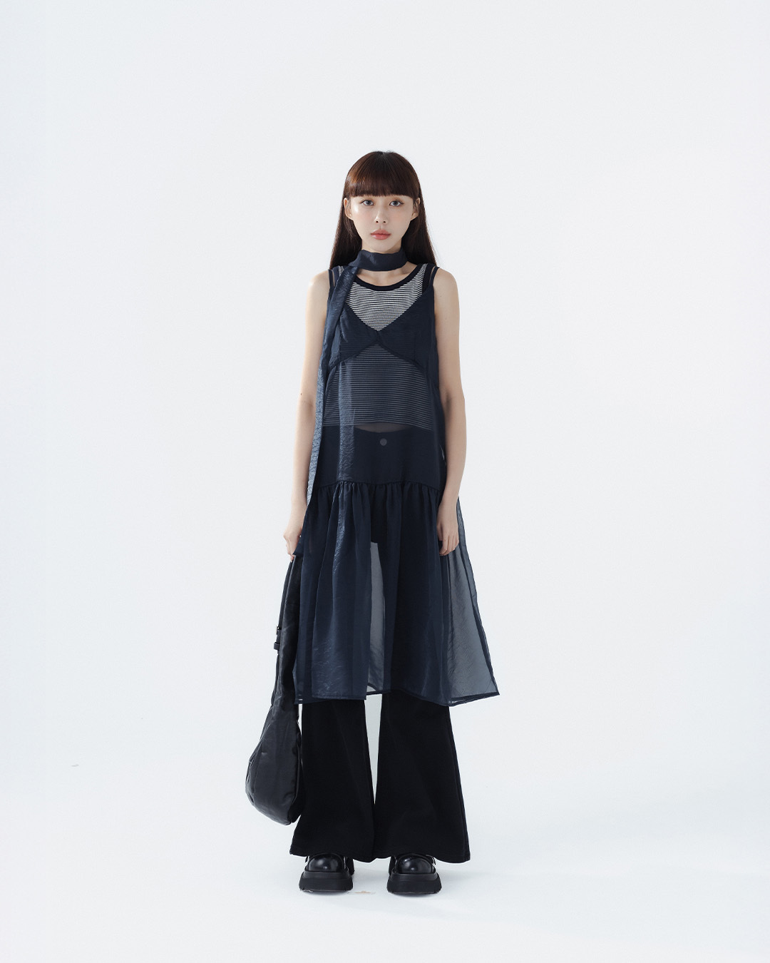 Chiffon sheer long cardigan with tie detail, available in four colors.【01099773】in stock+pre-order