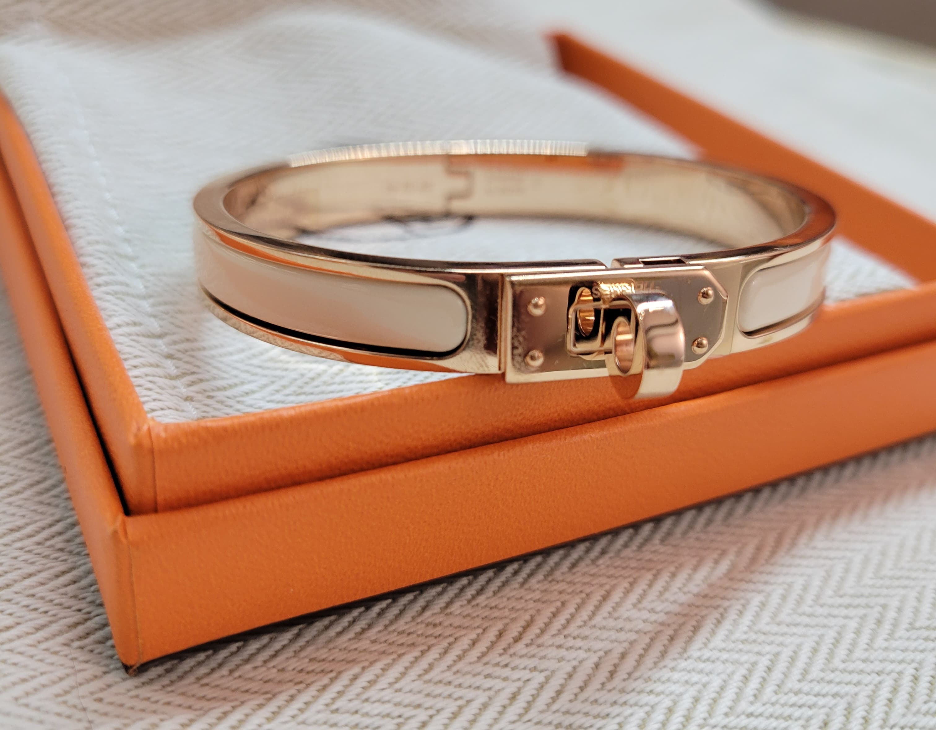 HERMES MINI CLIC KELLY CREAM FO PM 手鐲 奶白色 玫瑰金 PM