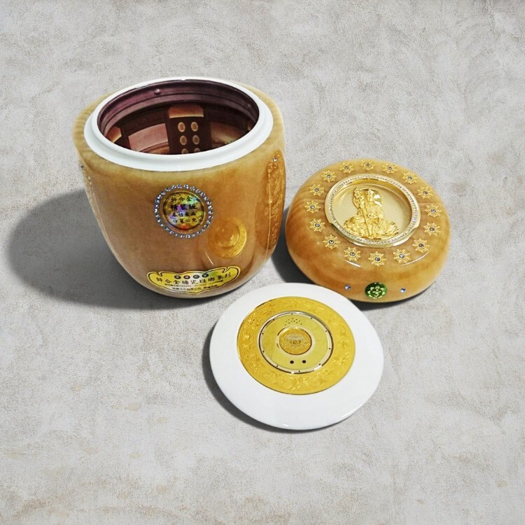 3D紅玉鎏金地藏王｜塘瓷琺瑯骨灰罈