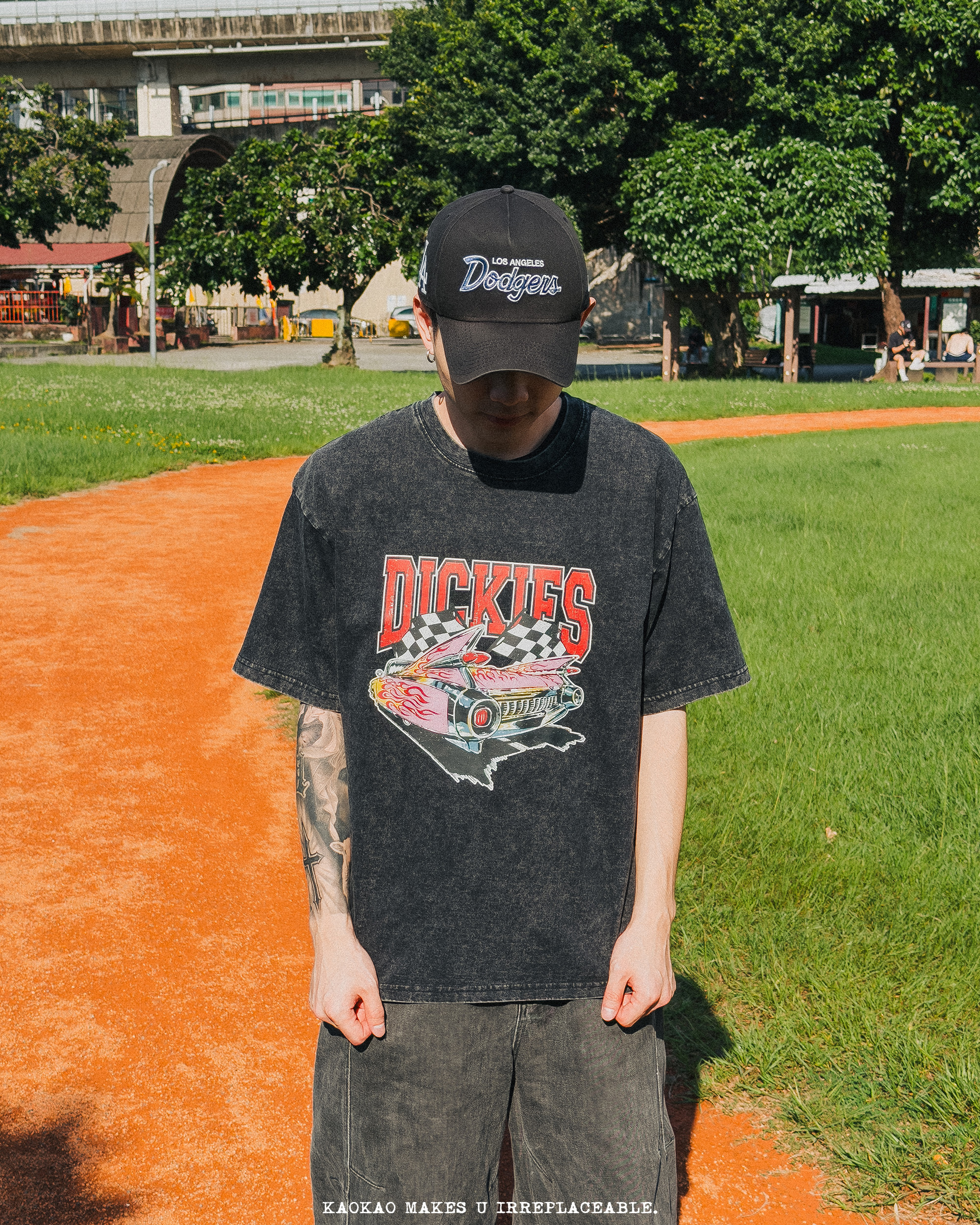 現貨 Dickies 水洗仿舊 印花賽車LOGO 塗鴉 短Tee