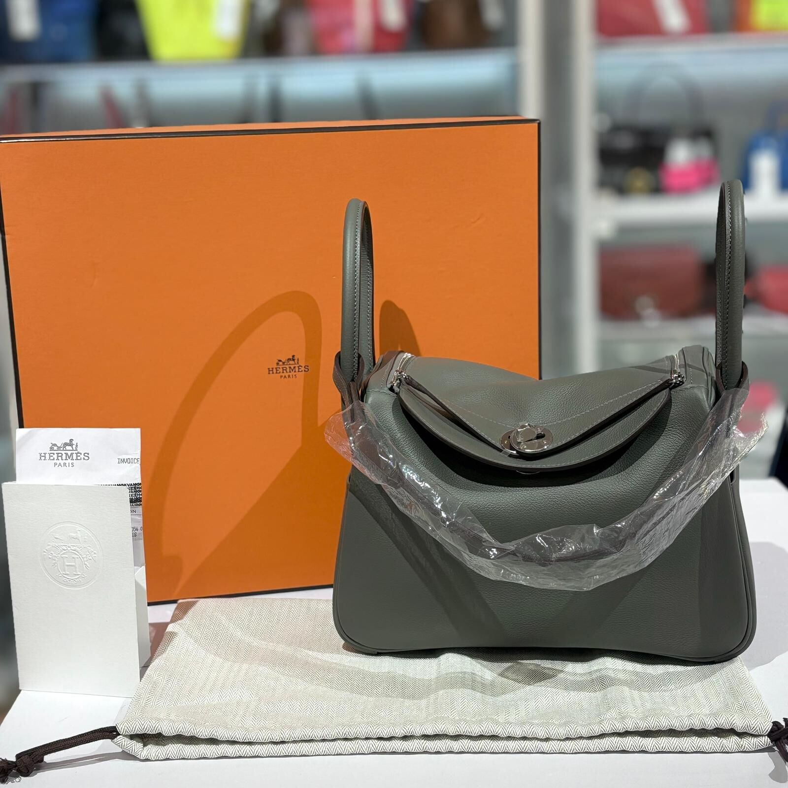 全新HERMES LINDY 26 K刻 OL EVERCOLOR PHW 積雨雲灰 銀扣 #BRAND NEW #香榭站正品