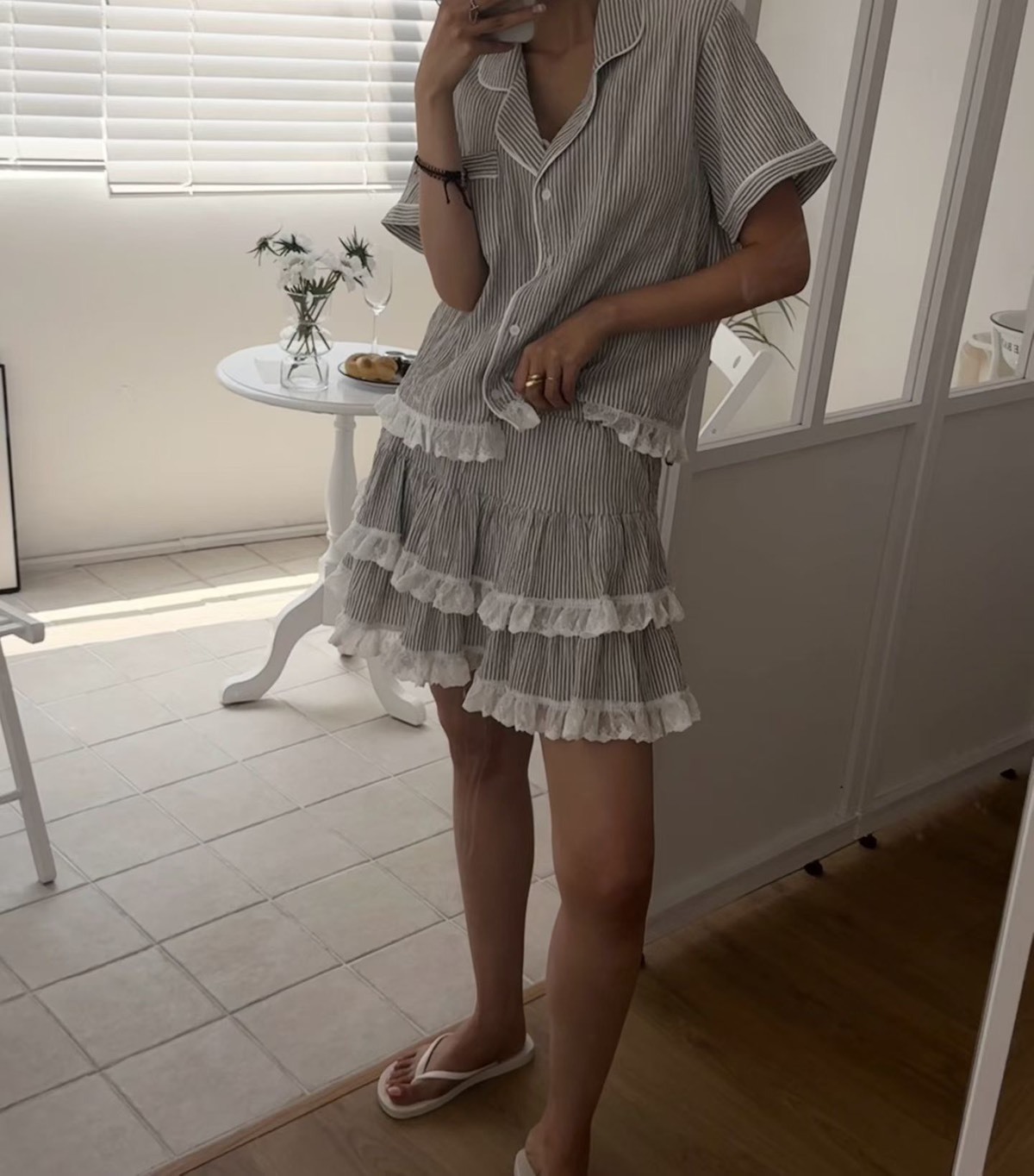 翻領棉麻襯衫  蕾絲蛋糕褲裙(分售)