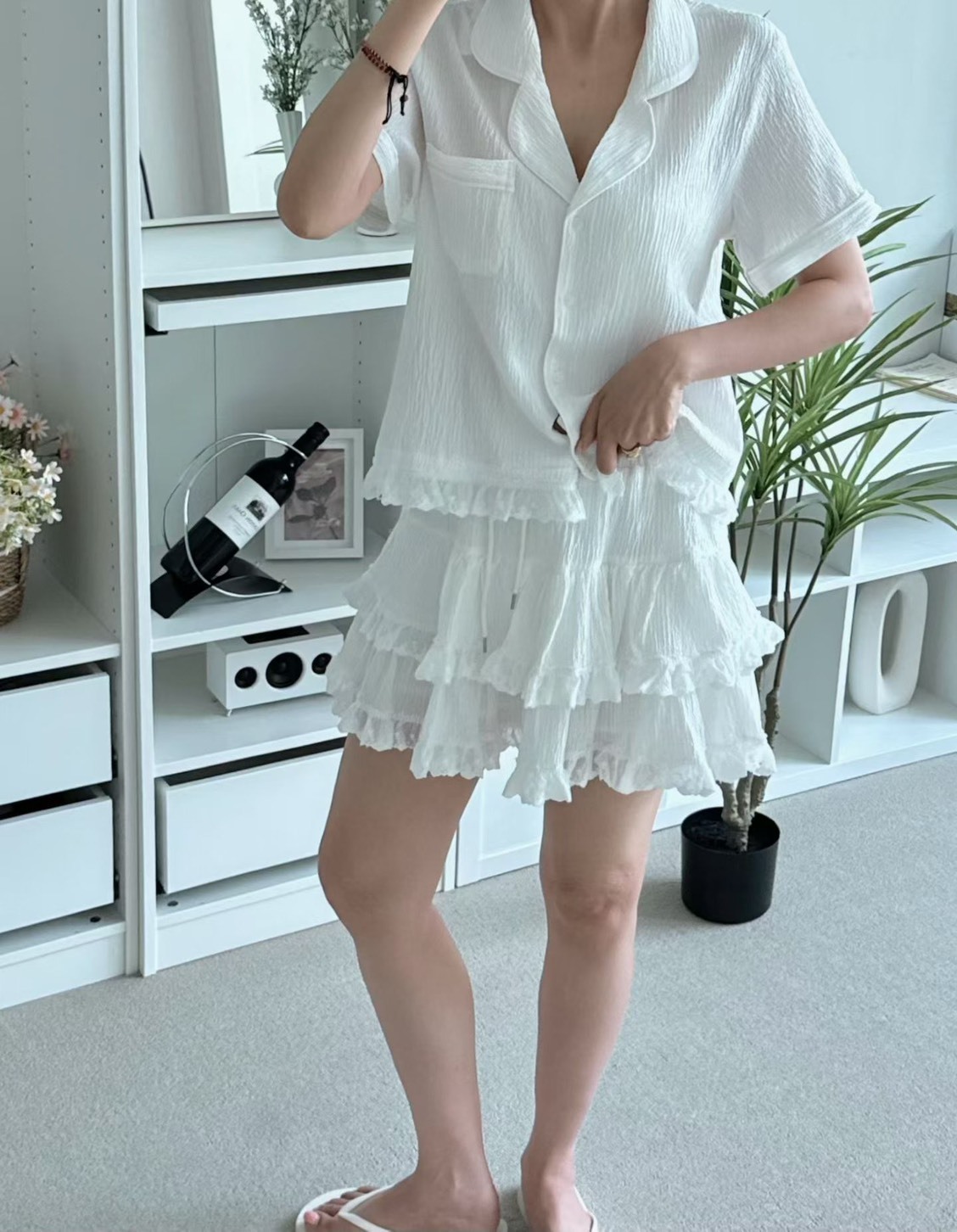 翻領棉麻襯衫  蕾絲蛋糕褲裙(分售)