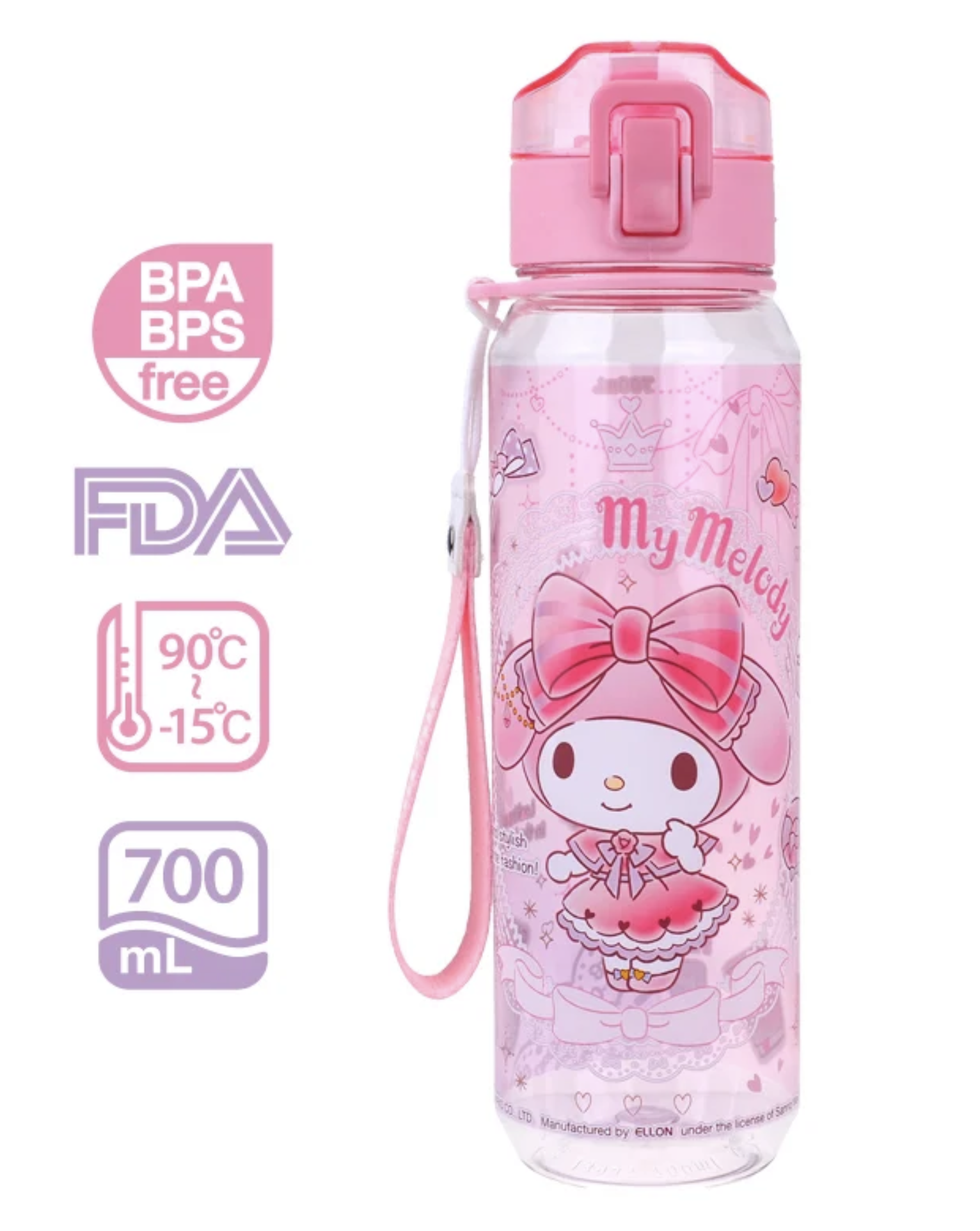My Melody 700ml BPA & BPS Free 膠水樽連手繩 9-8330-3