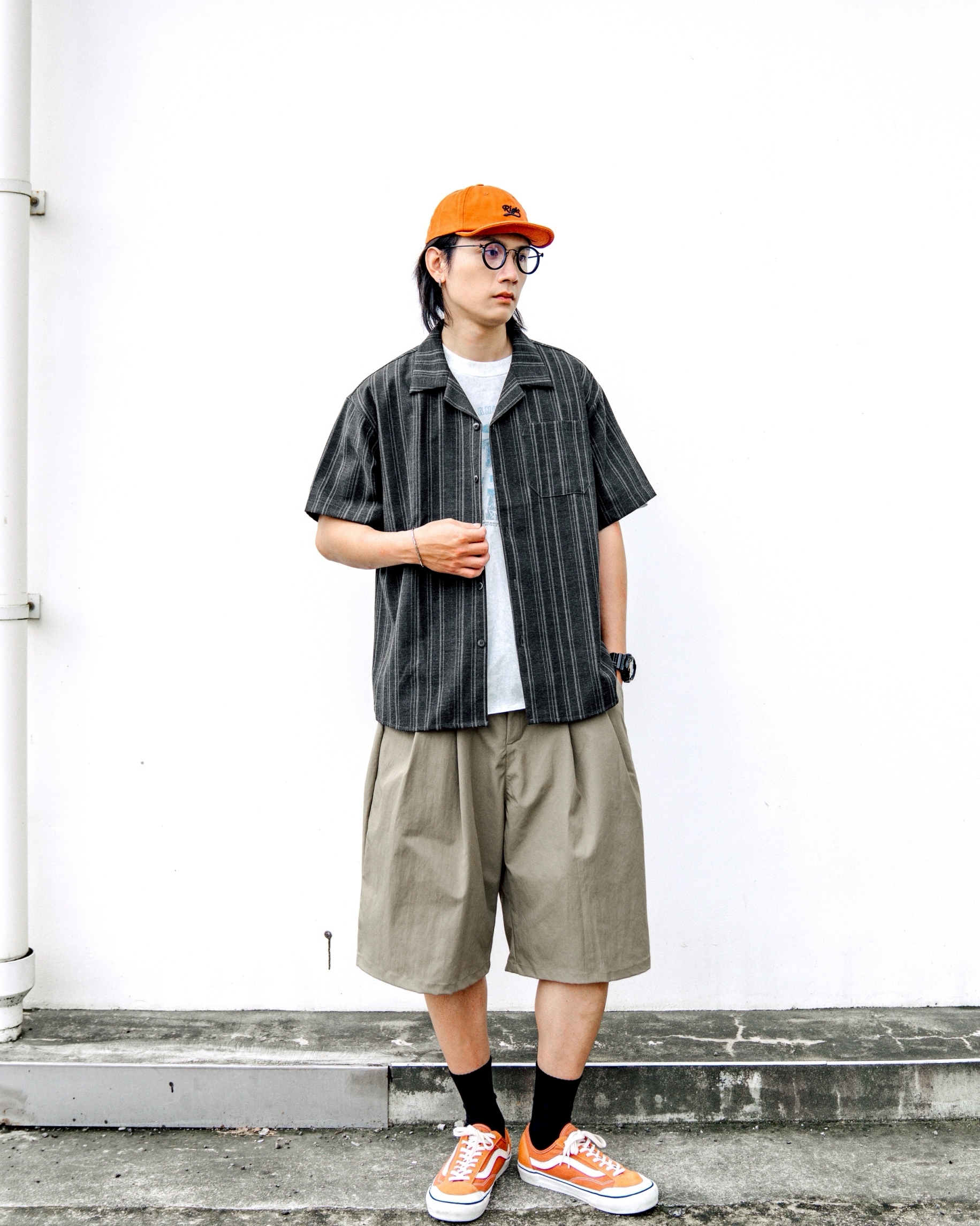SBG 編織直條古拉領短袖襯衫 V0024