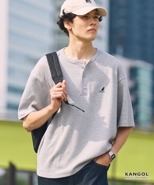 KANGOL / Henley neck waffle T-shirt