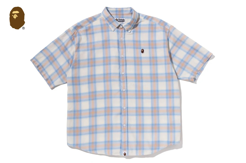 【BAPE男生】0516發售 寬版ONE POINT OMBRE CHECK LIGHT FLANNEL SS SHIRT