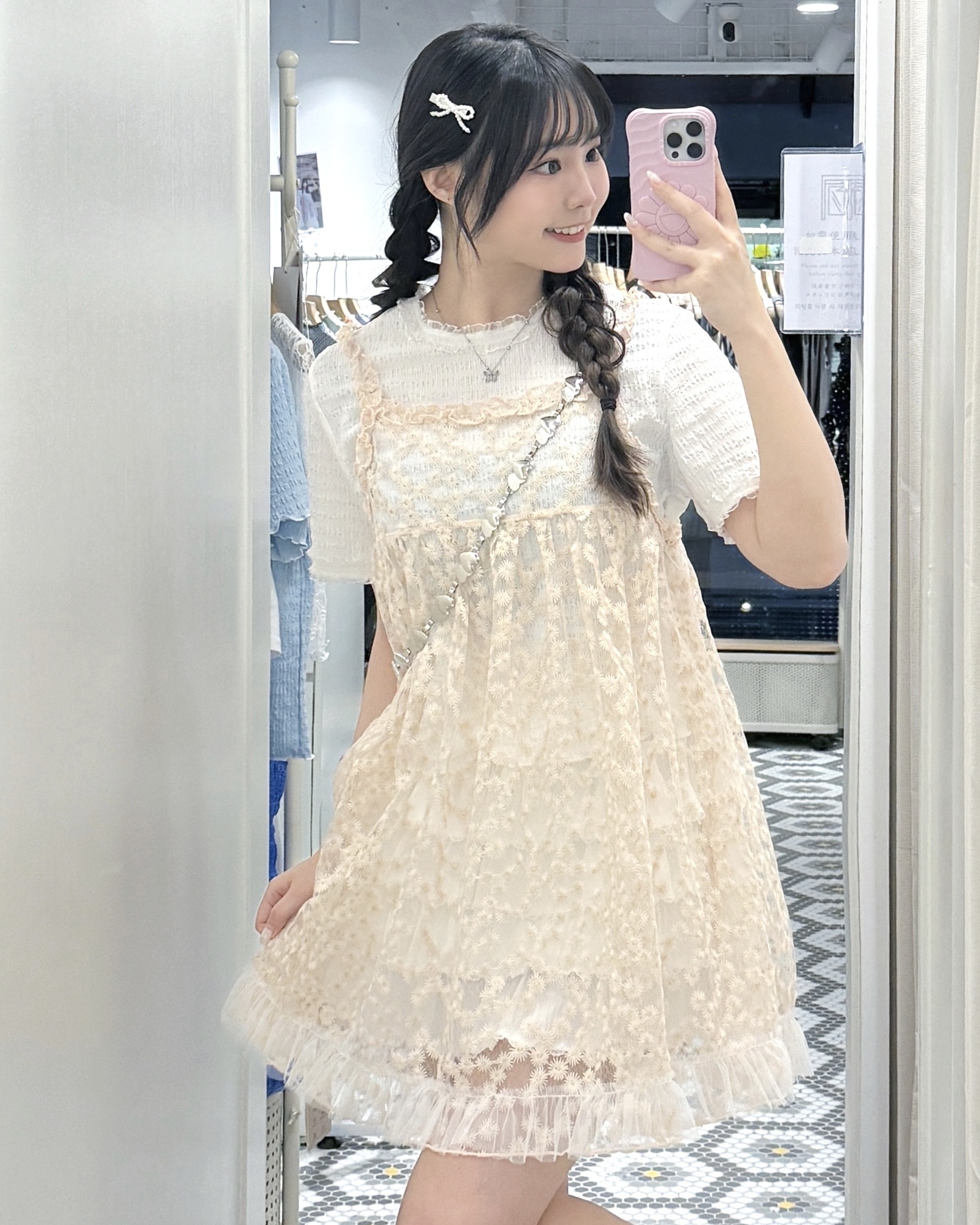 EA1262｜滿天星刺繡雛菊花花邊吊帶透視外搭 ˚˖𓍢ִ໋❀⋆.˚