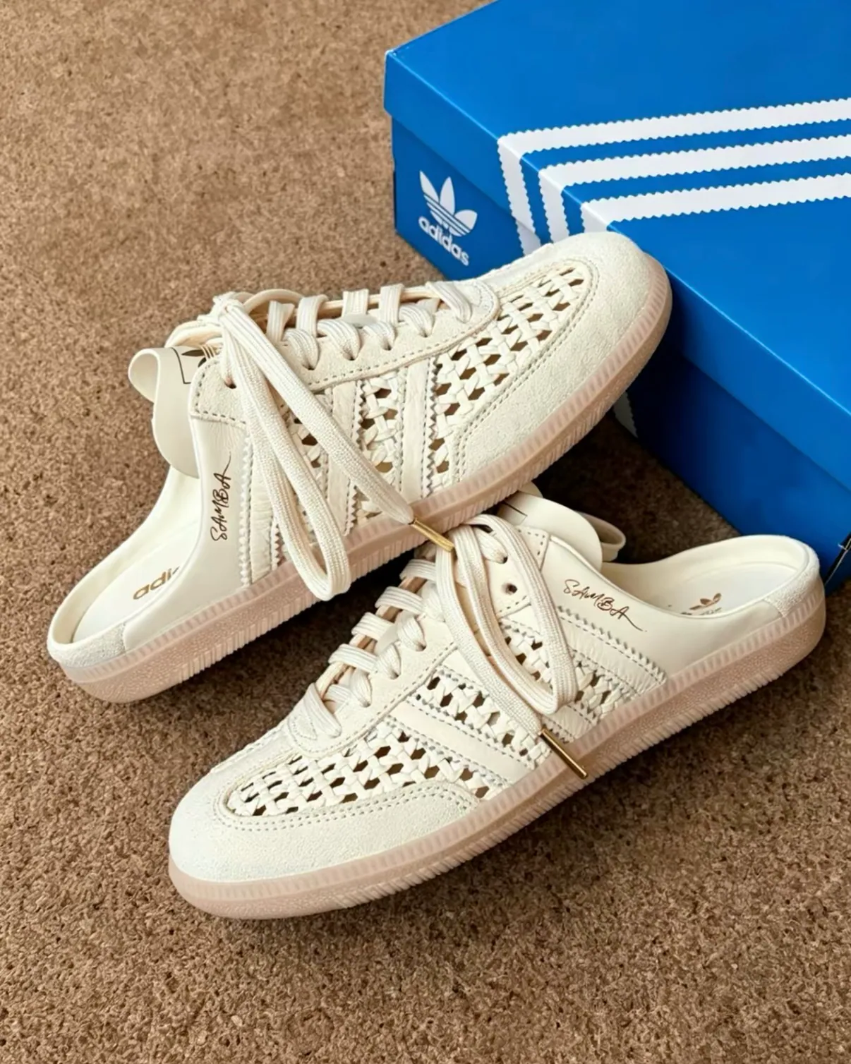 【逢甲 FUZZY】Adidas Samba Mule 編織 透氣 包頭 懶人 穆勒 米白 KH7719