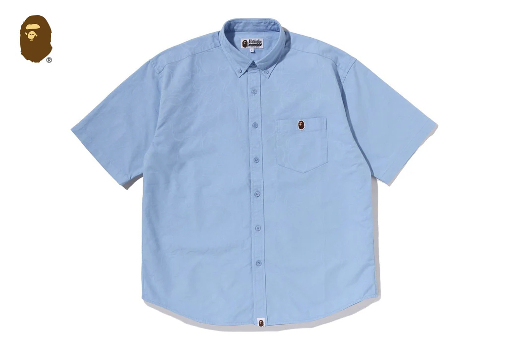 【BAPE男生】0509發售 寬版ONE POINT LINE CAMO JACQUARD OXFORD SS SHIRT