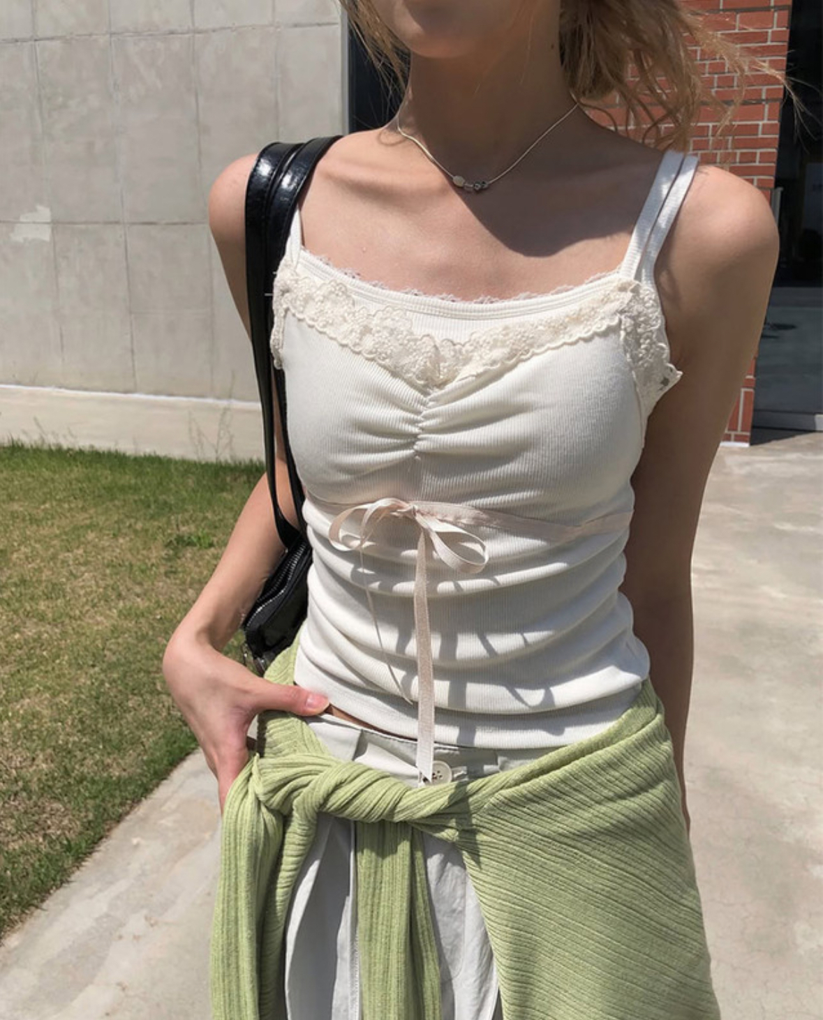 蕾絲抓皺小背心 蕾絲小吊帶背心