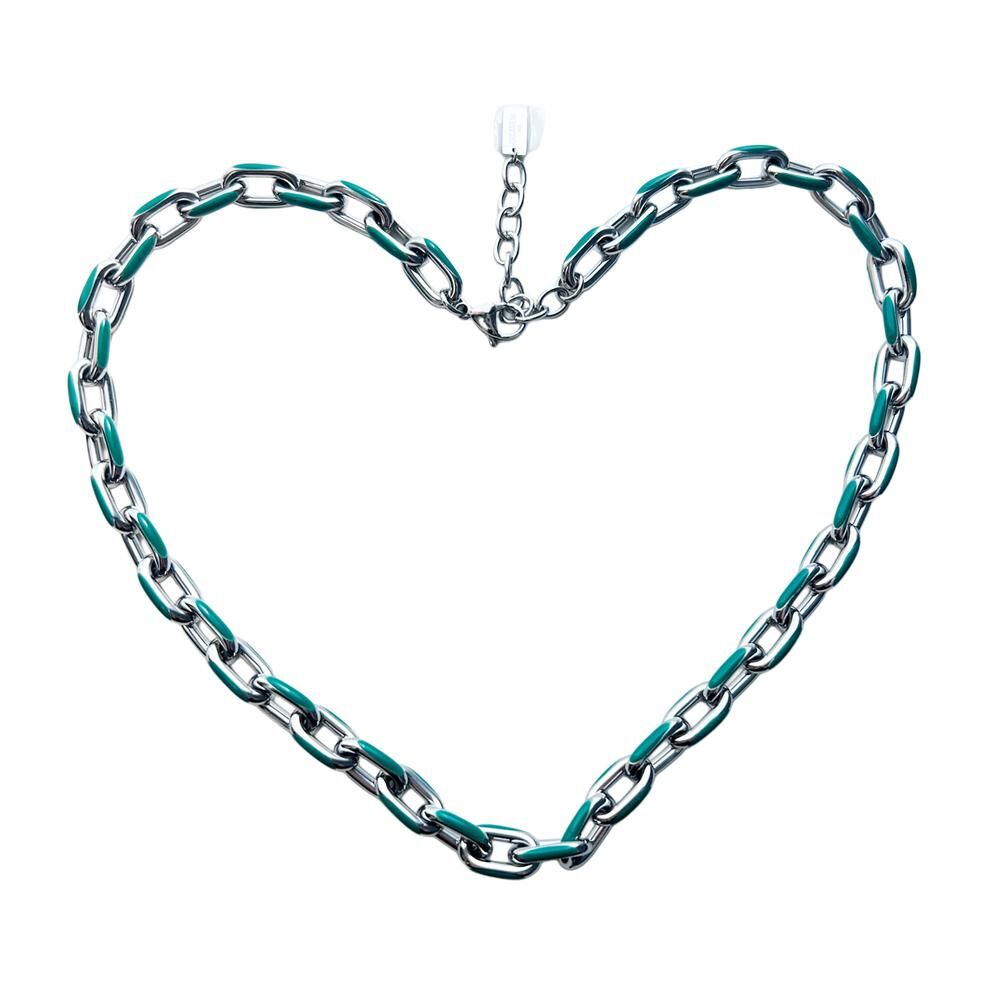 0519CT76-CRISATHENA-COLLECTION-Crisathena Enamel Le Figaro Large necklacein Green,Silver（ A76)
