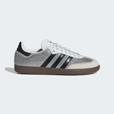 【Luxury】 Adidas 愛迪達SAMBA OG IH9055 女鞋 ORIGINALS經典休閒鞋 銀白閃鑽 鑽面 亮面 板鞋
