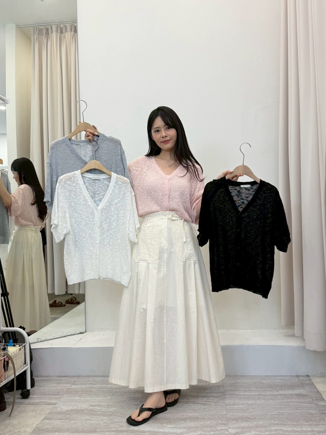 FP6249 顆粒感棉質針織排扣上衣