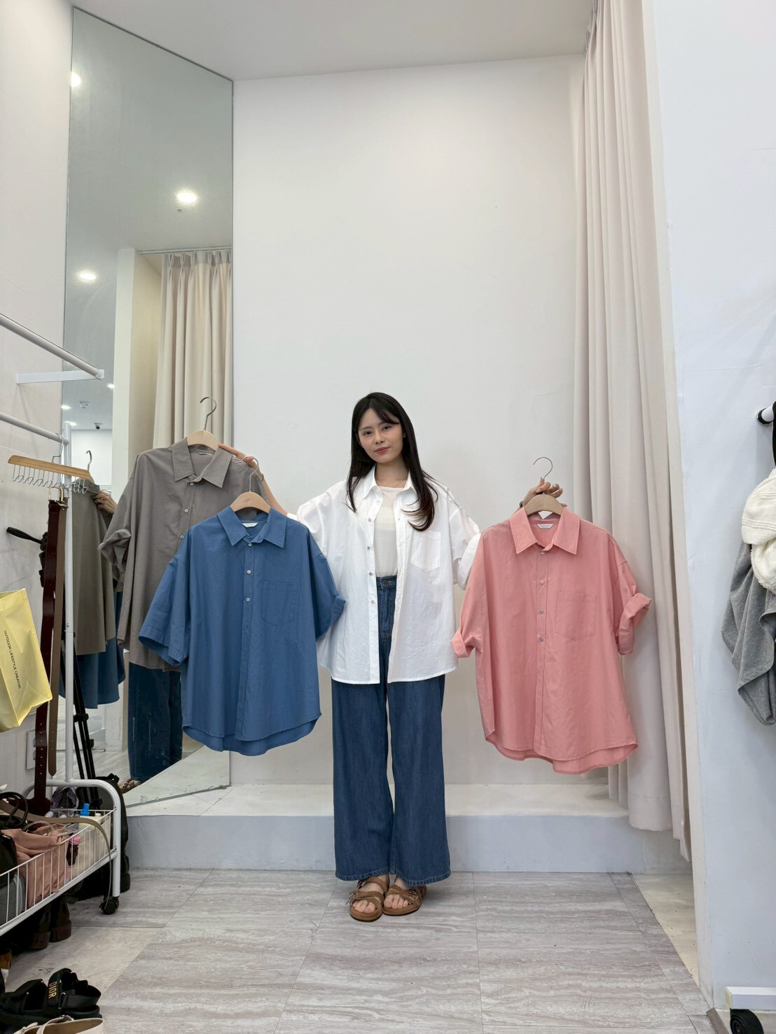 FP6216 馬卡龍色系配扣寬松襯衫上衣
