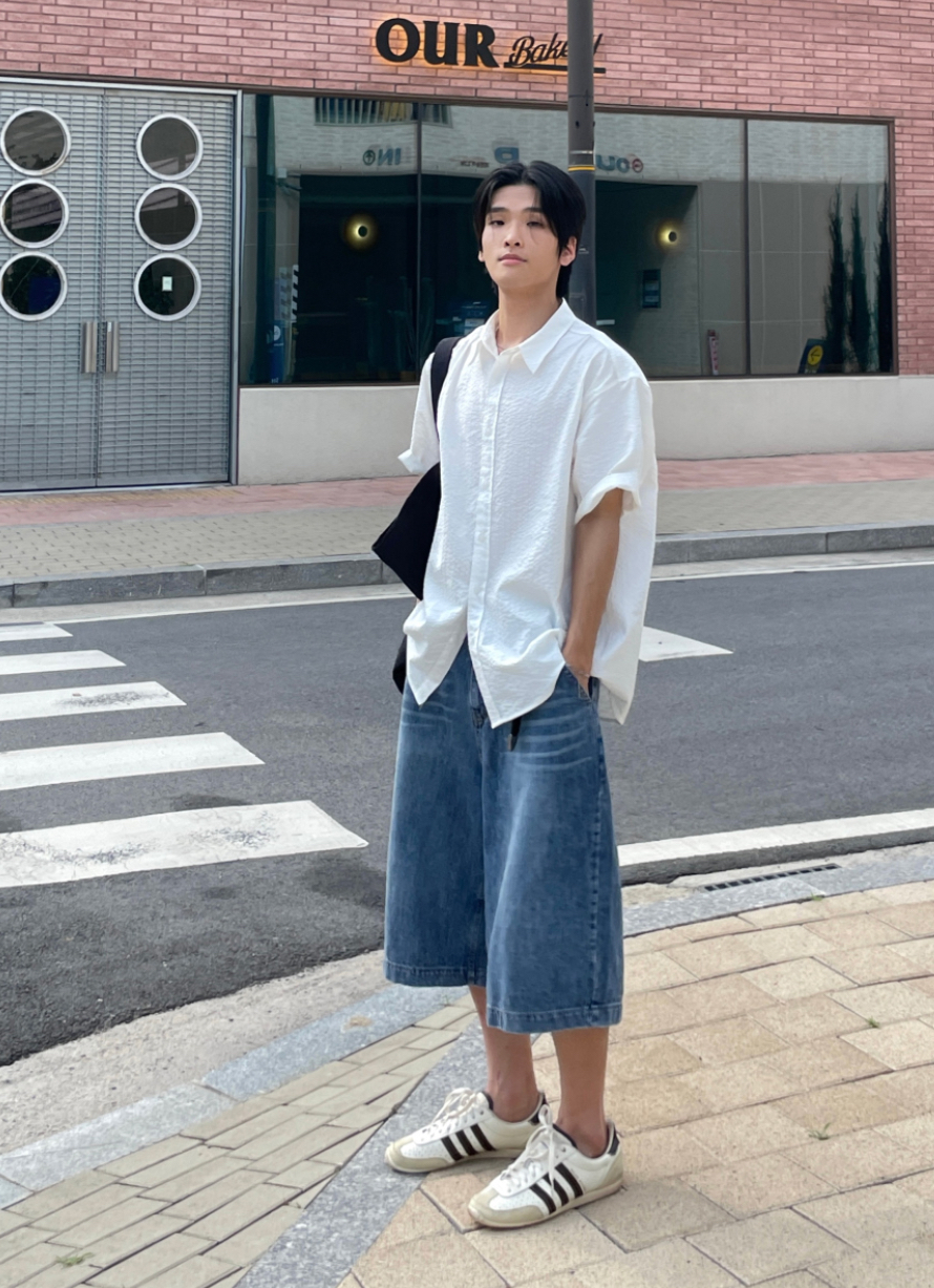 海波紋簡約短袖襯衫