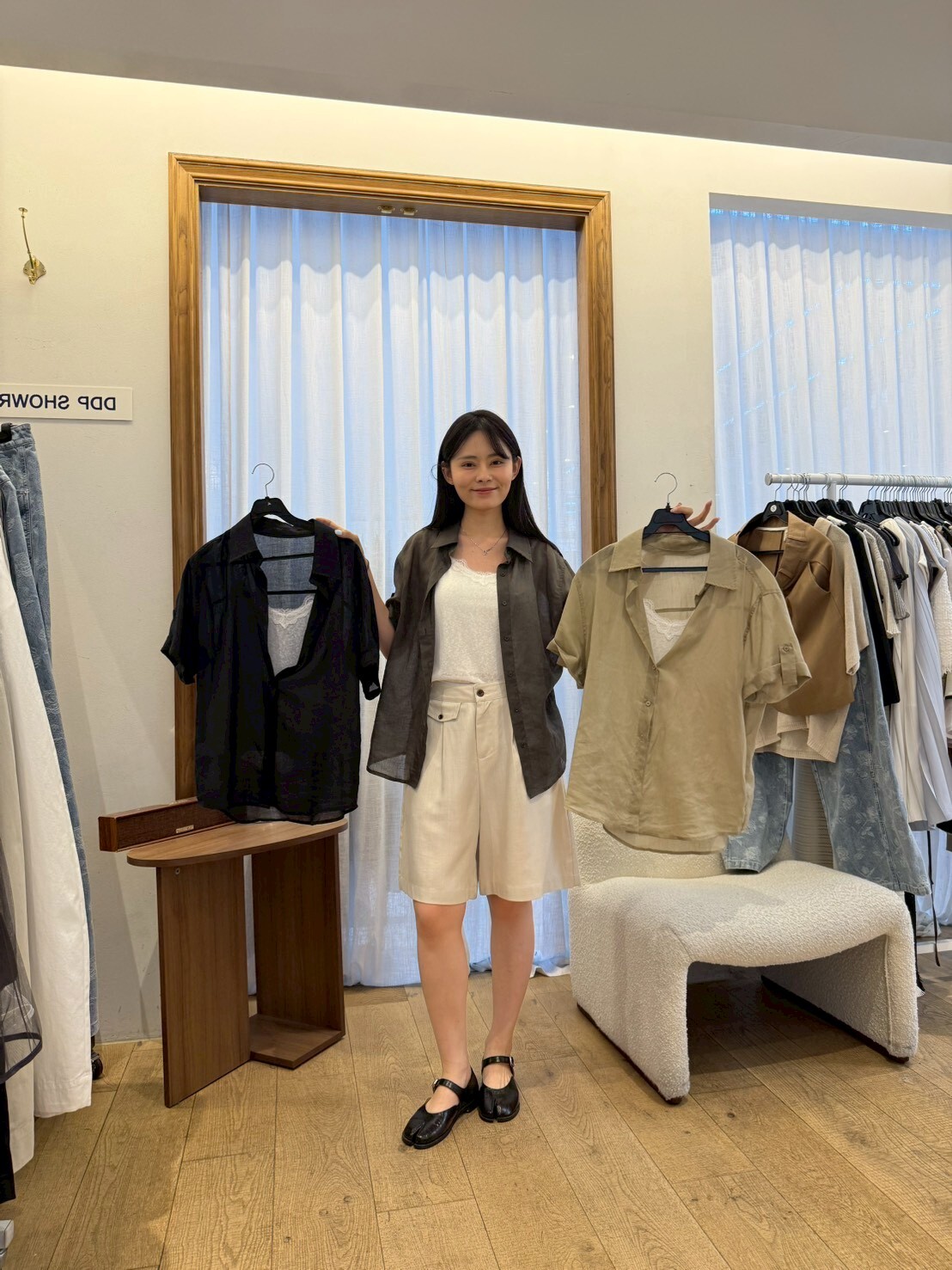 ABB6252 棉麻摺袖襯衫