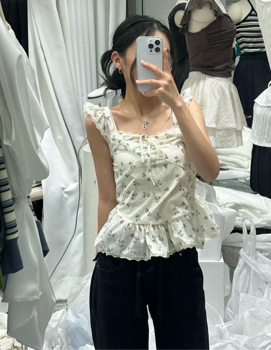小印花荷葉擺背心