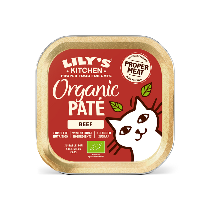 [斷貨中] Lily's Kitchen – 有機無穀主食肉泥餐盒 - 牛肉餐 Beef in Organic Pate (深紅) 85g (原箱19盒優惠@$13.5)
