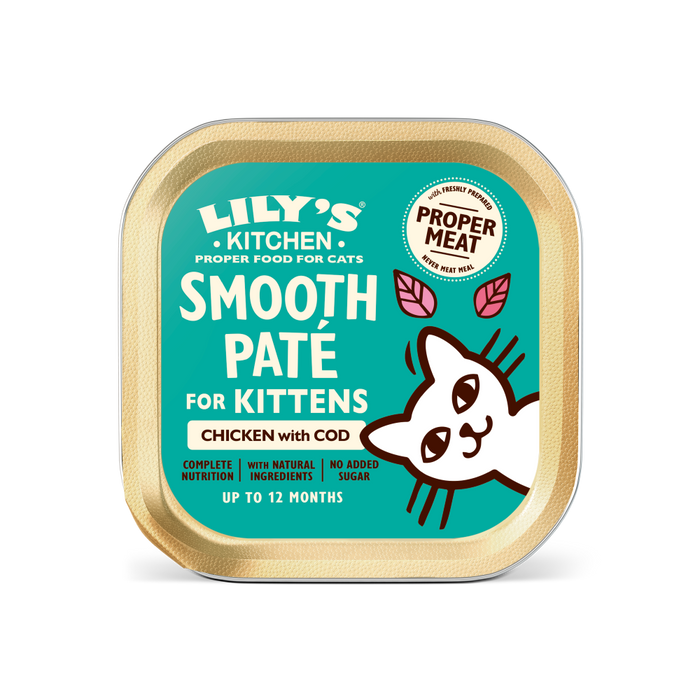 Lily's Kitchen – 無穀物主食肉泥餐盒 - [幼貓]雞肉鱈魚餐 Chicken COD in Smooth Pate for KITTEN (淺湖水綠) 85g (原箱19盒優惠@$13.5)