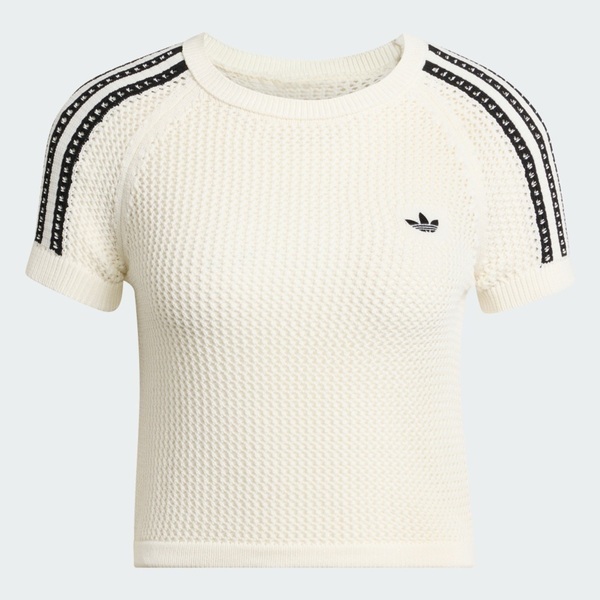 Adidas 愛迪達 Crochet Tee KE0200 女 休閒短袖 米 鉤織 短版