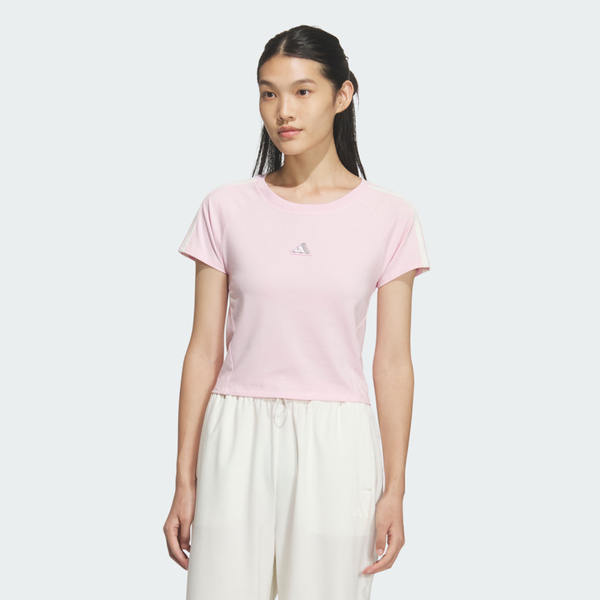 Adidas 愛迪達 Dce Baby Tee KS0277 女 T恤 運動上衣 休閒短袖 粉紅 亞版 短版 閃耀