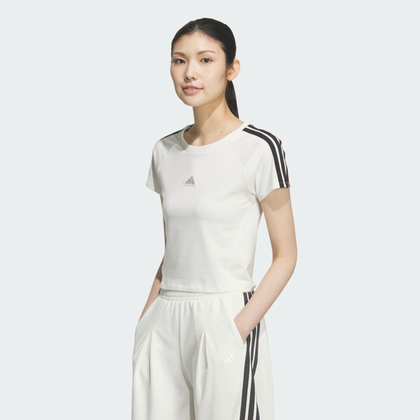 Adidas 愛迪達 Dce Baby Tee KS0276 女 T恤 運動上衣 休閒短袖 白 亞版 短版 閃耀