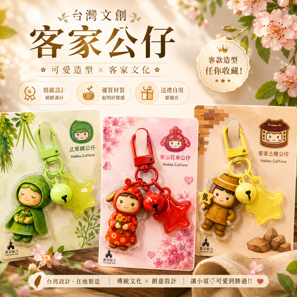『童話黏土』文創商品-客家三寶 吊飾鑰匙圈