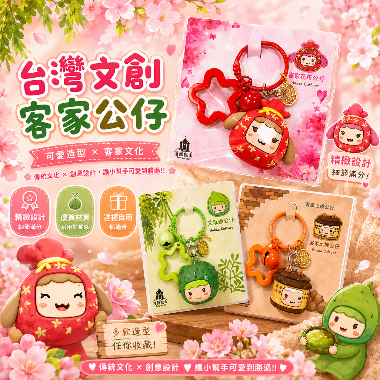 『童話黏土』文創商品-客家三寶 吊飾鑰匙圈