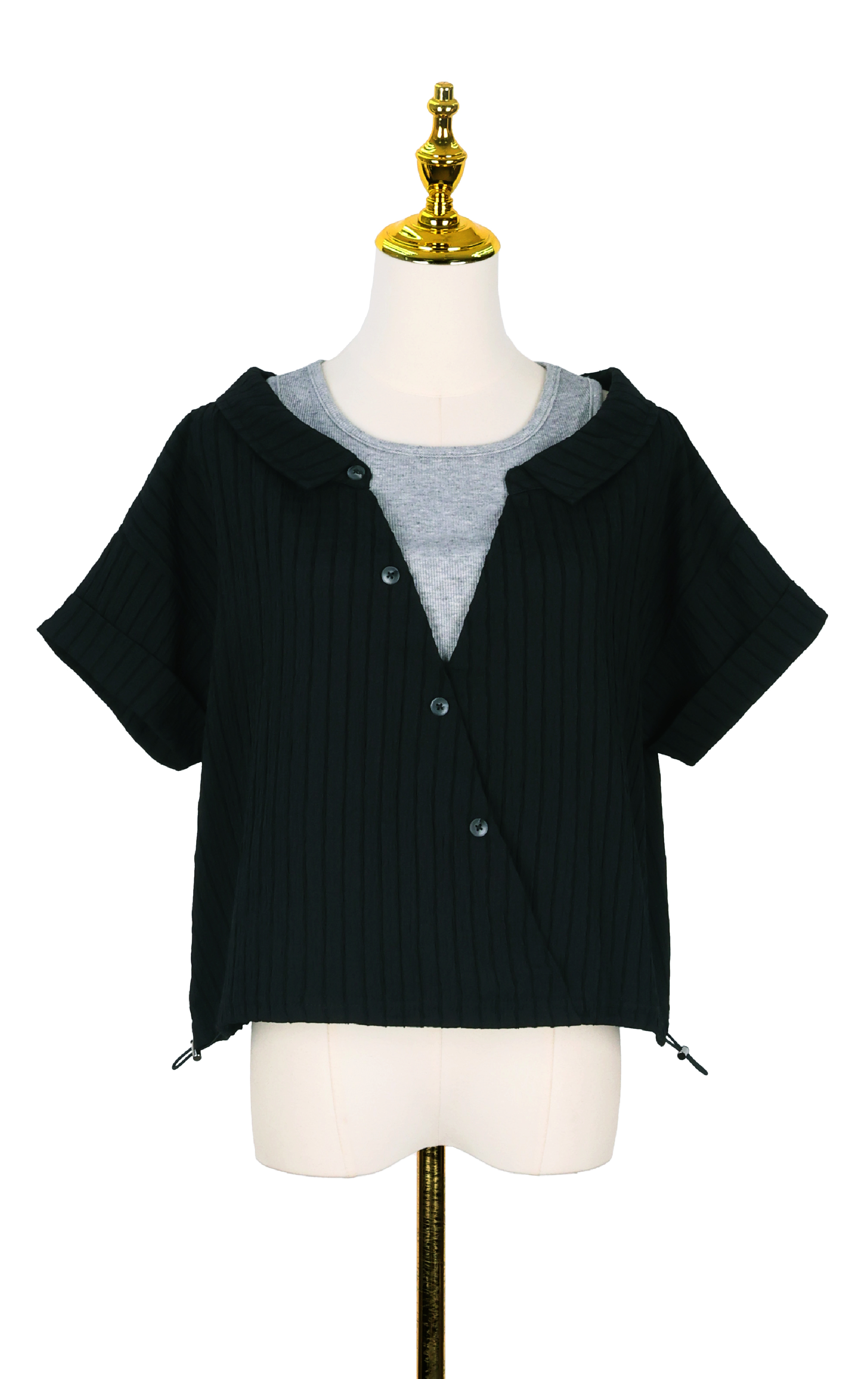 Mock Two-Piece Asymmetrical Button Striped Shirt SH0323