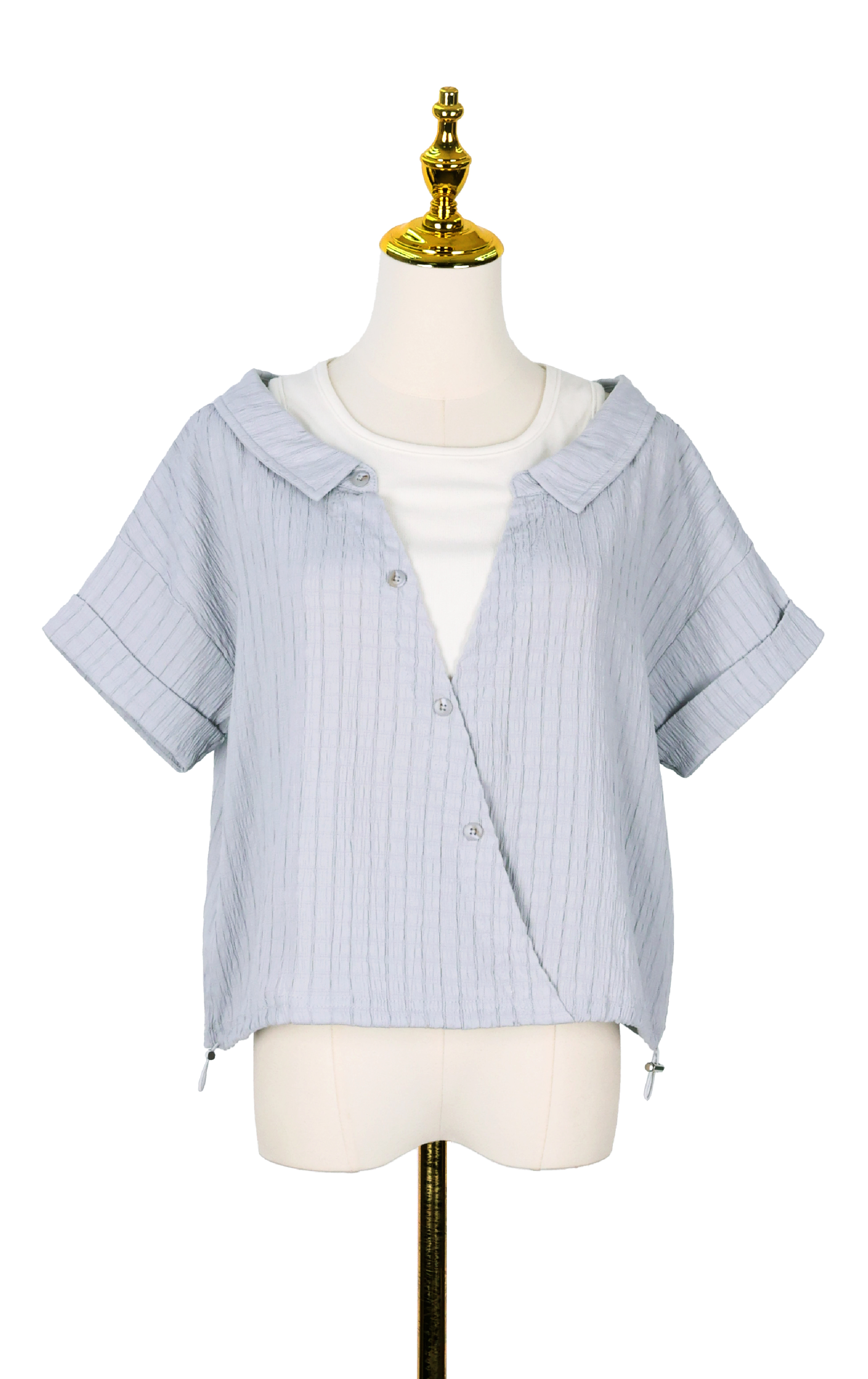 Mock Two-Piece Asymmetrical Button Striped Shirt SH0323