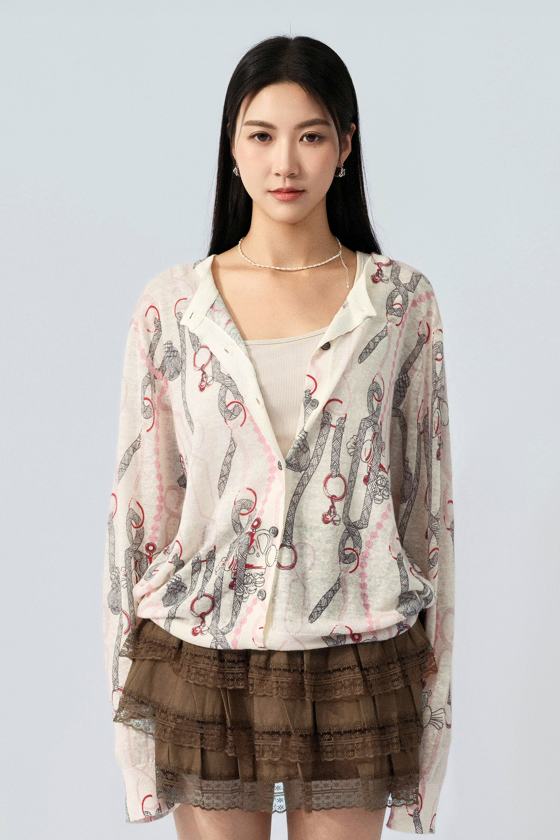 繩結花薄針織cardigan（預購產品）