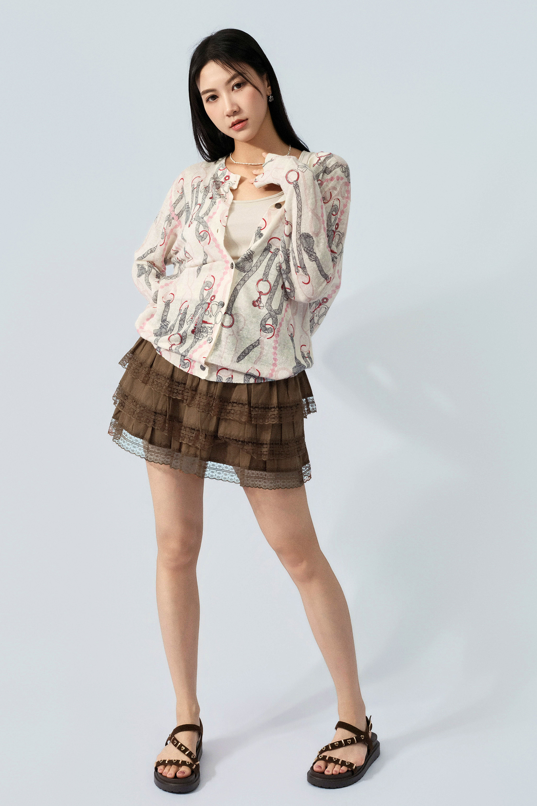 繩結花薄針織cardigan（預購產品）