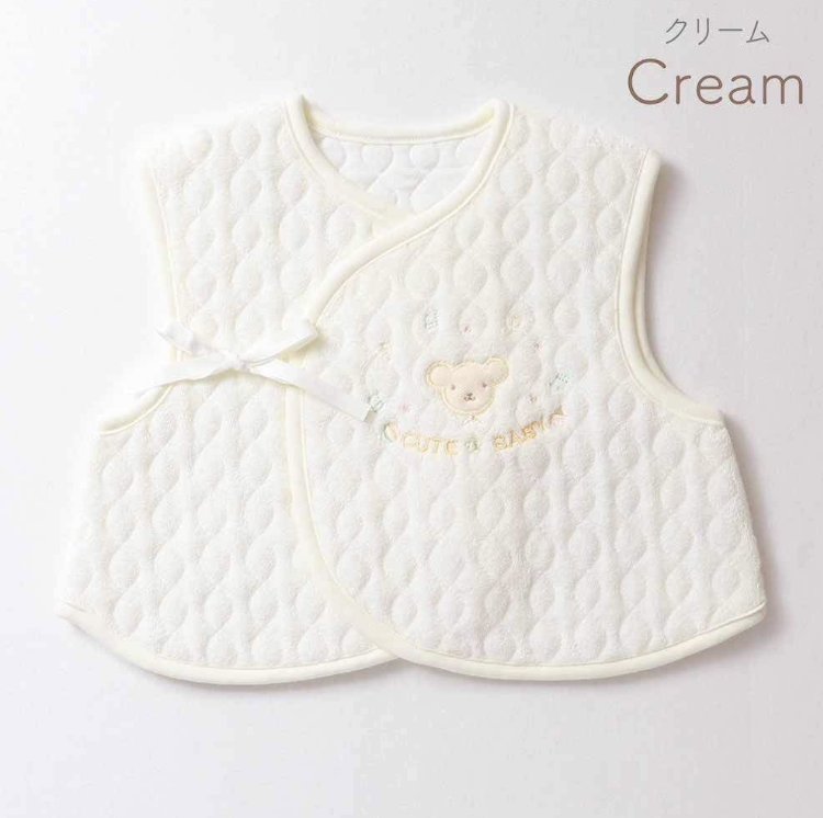 日本製 新生兒 嬰兒 熊刺繡保暖背心 50-70cm -淺黃色