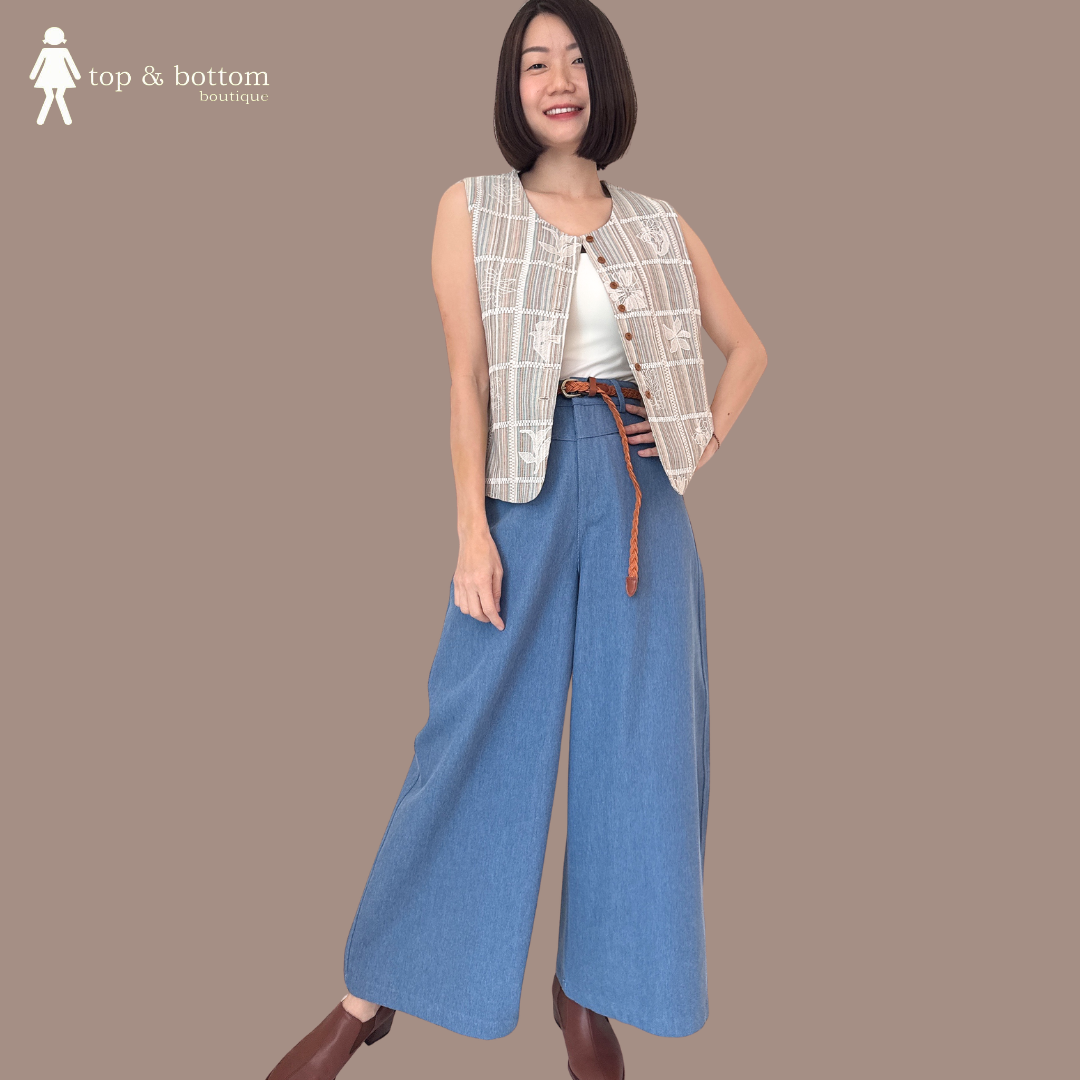 STRIPED & EMBROIDERED BUTTON VEST