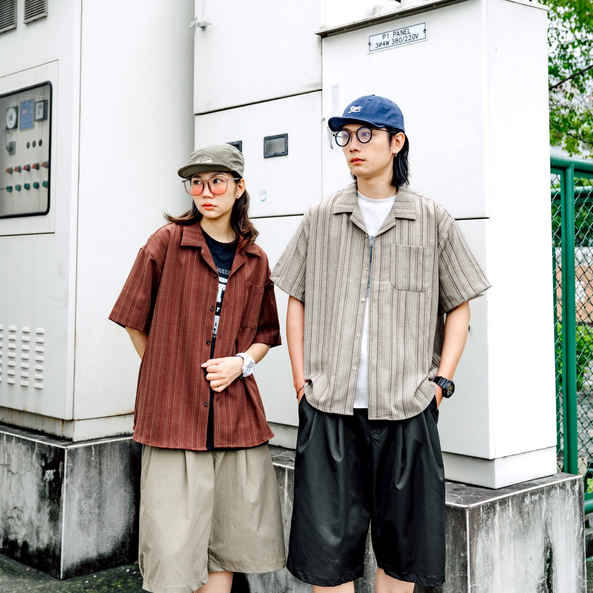 #預購 SBG 編織直條古拉領短袖襯衫 V0024 兩色