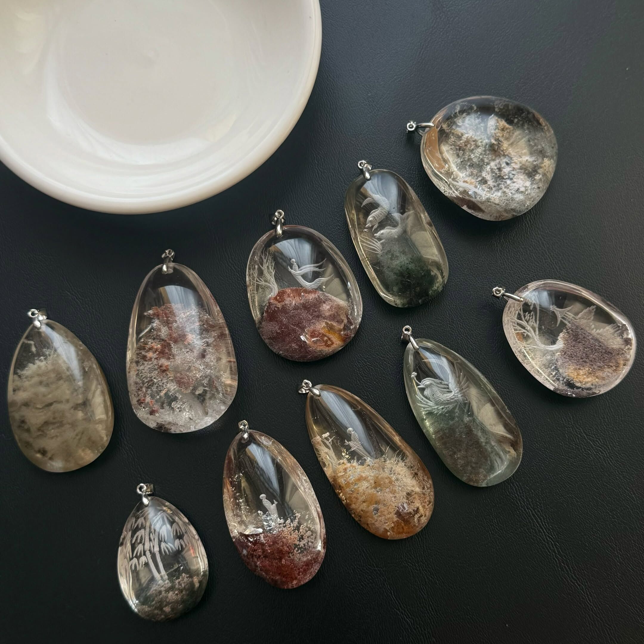 [原石] 幽靈水晶 雷雕 925銀項鍊吊墜