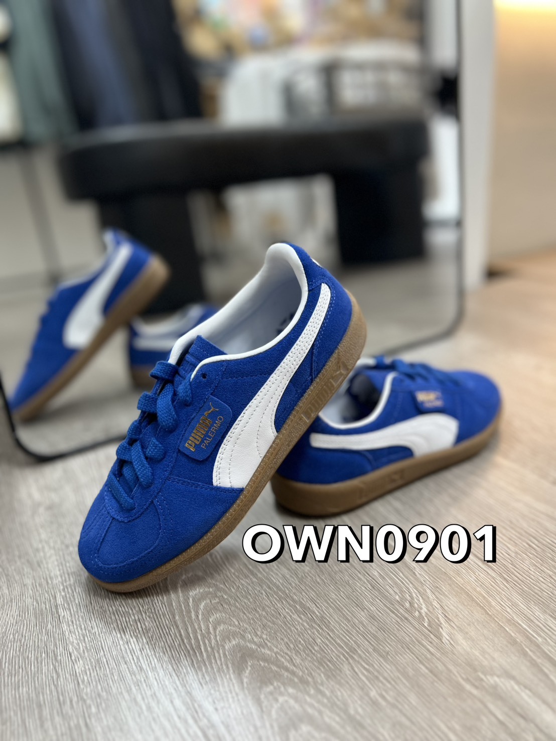 【OWN】PUMA PALERMO 休閒鞋 德訓 復古 麂皮 焦糖底 不分男女 藍色