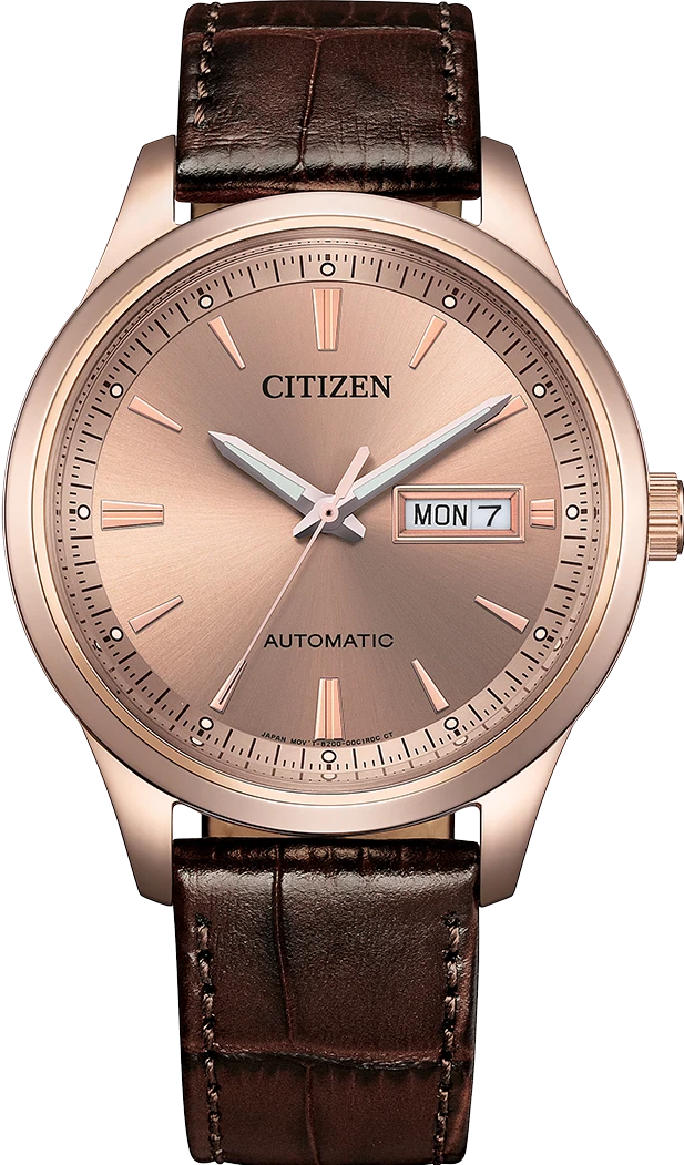 萬年鐘錶 - Citizen  星辰錶 玫瑰金錶盤紳士皮革款機械男錶 NY4062-04X  錶徑40MM