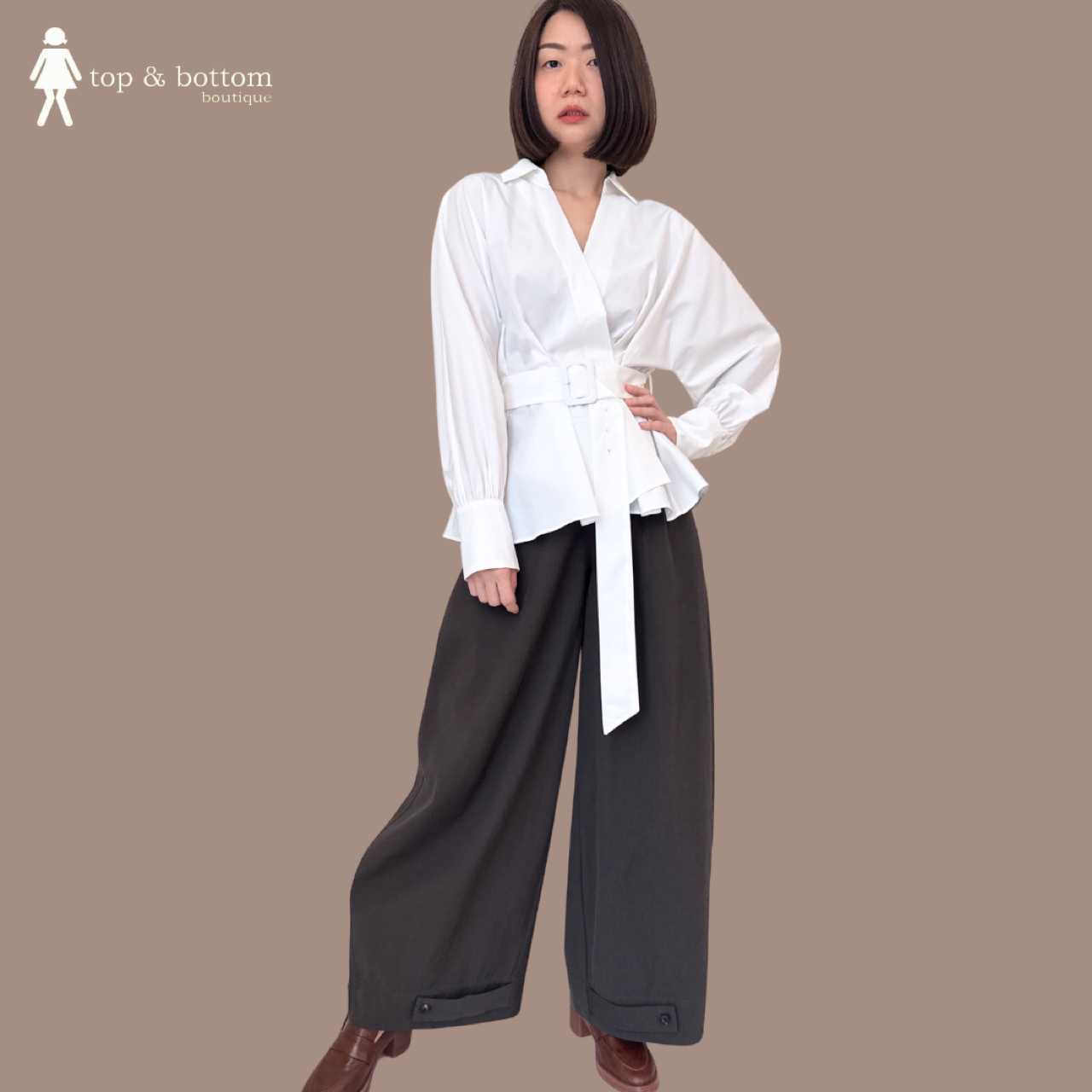 LONG SLEEVE COLLARED SHIRT WITH BELT