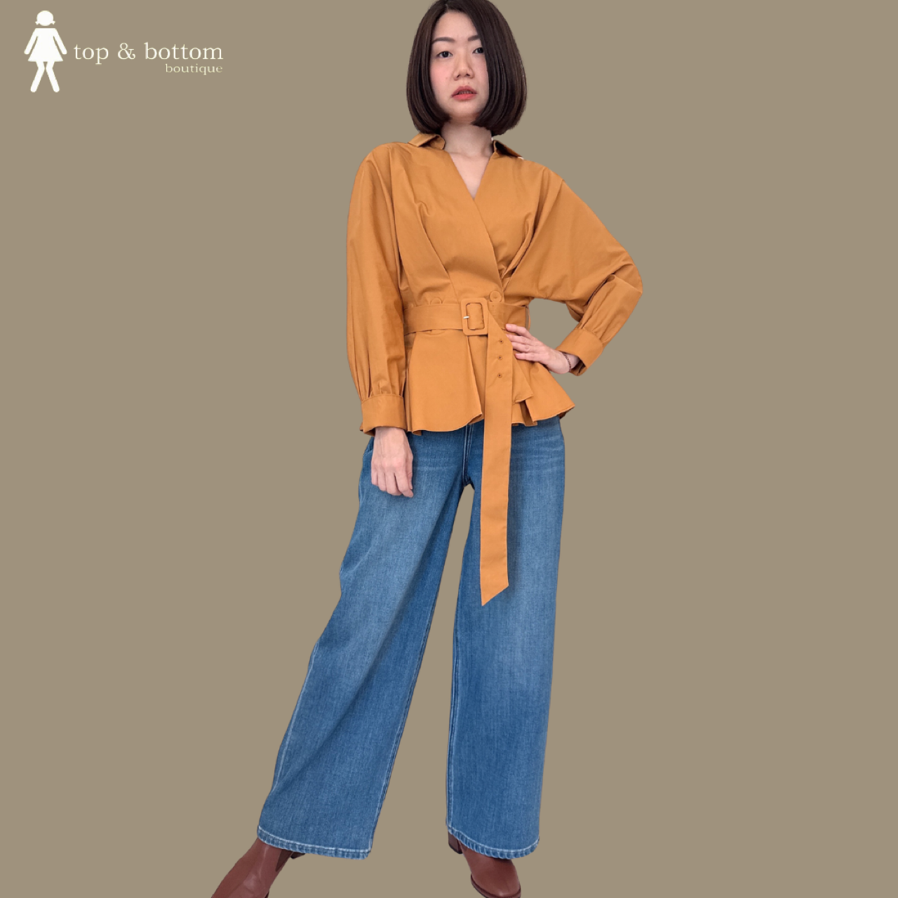 LONG SLEEVE COLLARED SHIRT WITH BELT